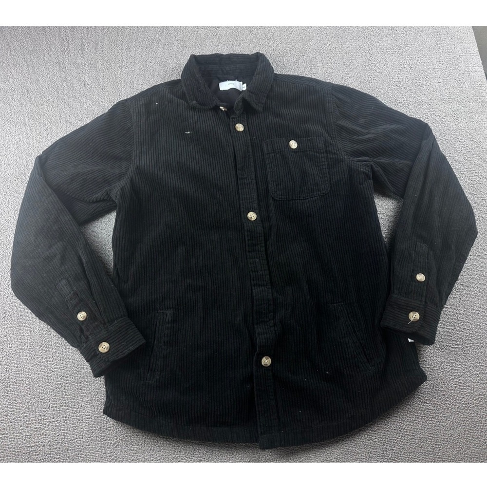 Onia Button-Up Shirt Men M Black Jumbo Corduroy Overshirt Relaxed Cotton Utility